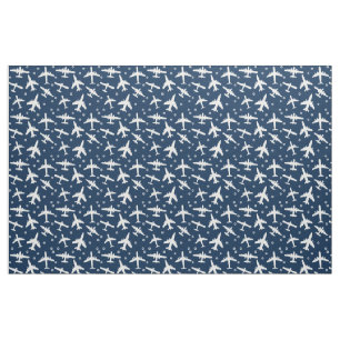 Luchtvaart Marine Blauw en Wit Vliegtuigpatroon Stof