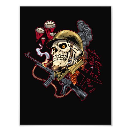 Luchtvaart- of marineparatrooper schedel met Helme Foto Afdruk (Voorkant)