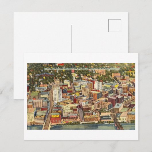 Luchtvaart Uitzicht van Grand Rapids, Michigan,  Briefkaart (Voorkant / Achterkant)