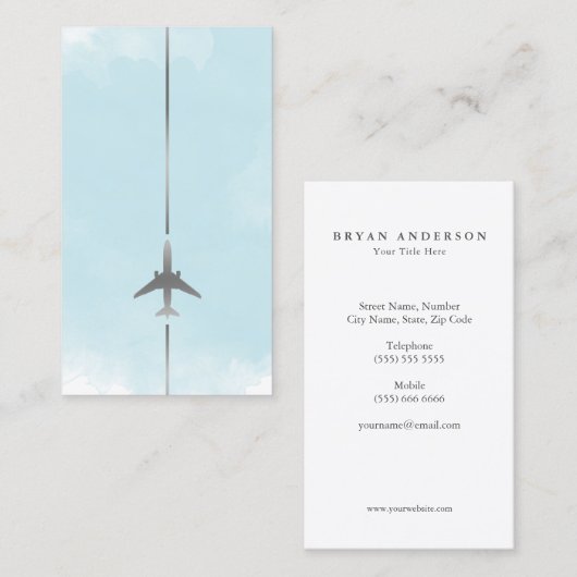Luchtvaartblauw Waterverf Visitekaartje (Voorkant / Achterkant)