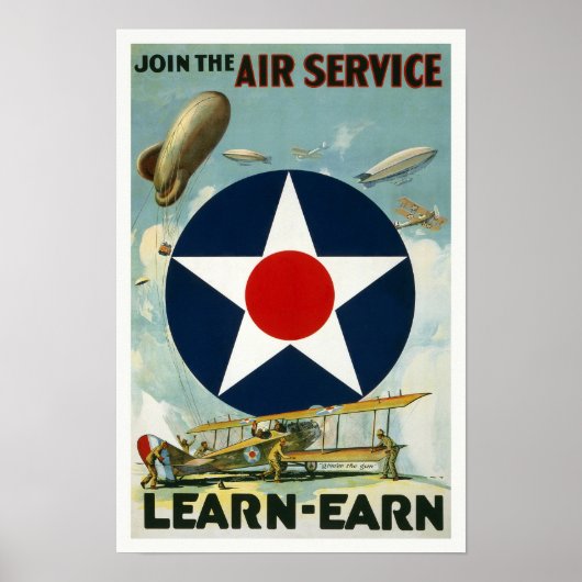 Luchtvaartdienst van WOI, 1917. Antiek Poster (Voorkant)