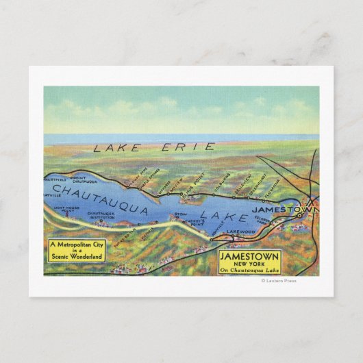 Luchtvaartkaart van het meer en omringende dijen briefkaart (Voorkant)