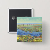 Luchtvaartkaart van het meer en omringende dijen vierkante button 5,1 cm (Voorkant /achterkant)