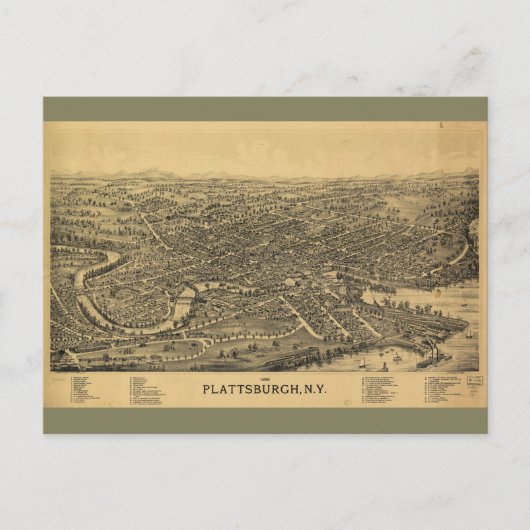 Luchtvaartkaart van Plattsburgh New York (1899) Briefkaart (Voorkant)