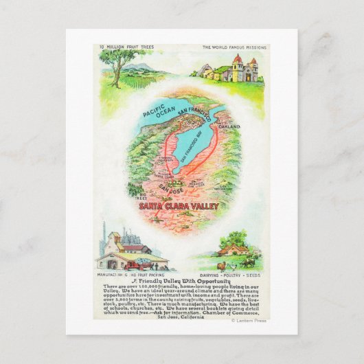 Luchtvaartkaart van Santa Clara County met sites Briefkaart (Voorkant)