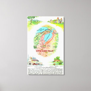 Luchtvaartkaart van Santa Clara County met sites Canvas Afdruk