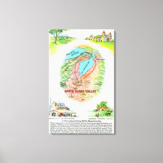 Luchtvaartkaart van Santa Clara County met sites Canvas Afdruk (Voorkant)