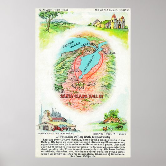 Luchtvaartkaart van Santa Clara County met sites Poster (Voorkant)