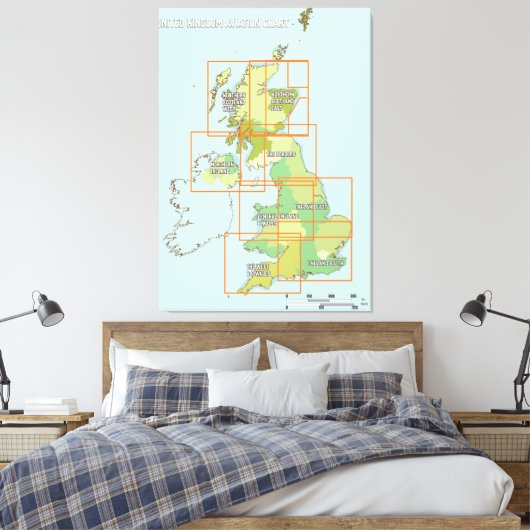Luchtvaartkaart Verenigd Koninkrijk Canvas Afdruk (Insitu (Slaapkamer))