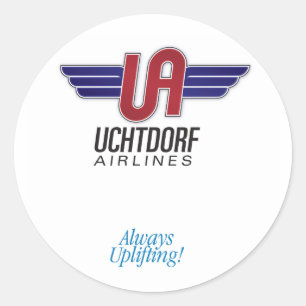 Luchtvaartmaatschappij Uchtdorf. Ronde sticker