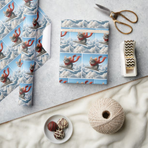 Luchtvaartmuis die een papieren vliegtuig bestuurt cadeaupapier