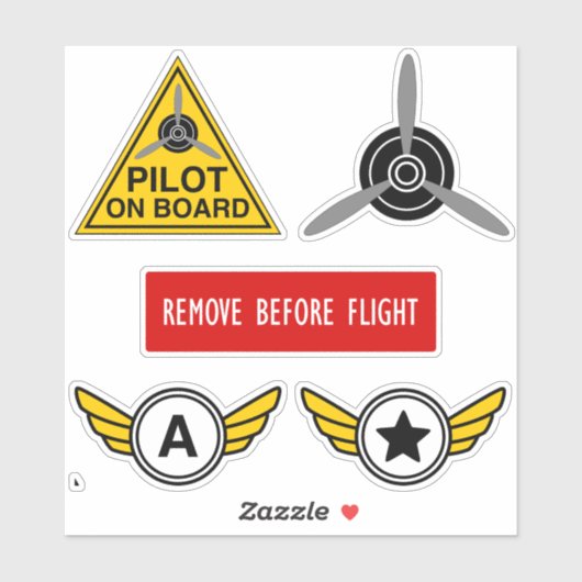 Luchtvaartpakket met 5 stickers voor piloten (Vel)