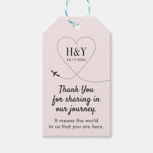 Luchtvaartreisthema Harde bruine roze bruiloft Cadeaulabel