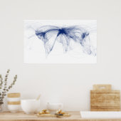 Luchtvaartroutes van de wereld (blauw) - augustus poster (Keuken)
