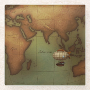 Luchtvaartschip dat over de kaart van Afrika Azië Glazen Onderzetter