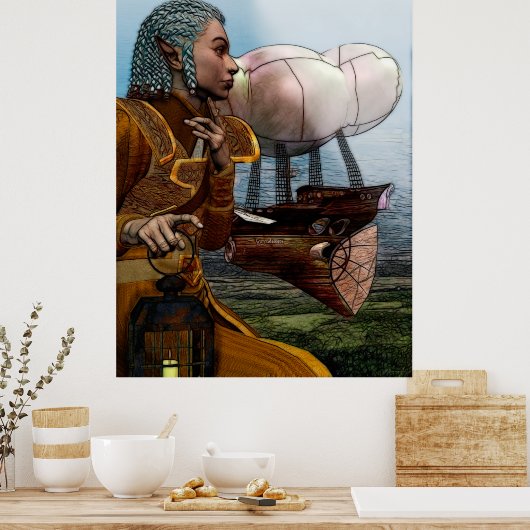 Luchtvaartschip Steampunk Science Fiction Art Poster (Keuken)
