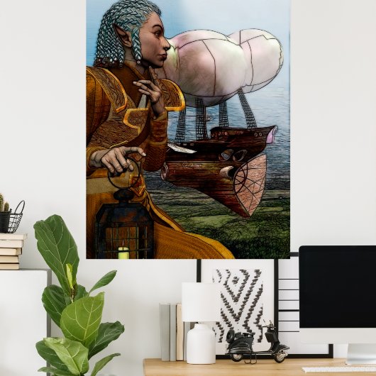 Luchtvaartschip Steampunk Science Fiction Art Poster (Thuiskantoor)