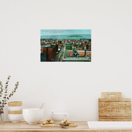 Luchtvaartschip Uitzicht van de Stad van het Gebou Poster (Keuken)