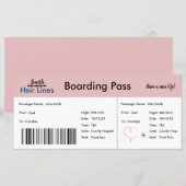 Luchtvaartticket zwangerschapsaankondiging (roze/b (Voorkant / Achterkant)