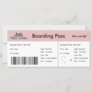 Luchtvaartticket zwangerschapsaankondiging (roze/b