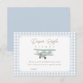 Luchtvaartuig Blauw Gingham Baby Shower Luier Raff Informatiekaartje