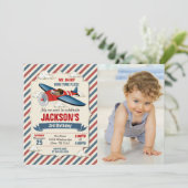 Luchtvaartuig Verjaardags Foto Uitnodiging | Tijd  (Staand voorkant)