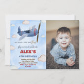 Luchtvaartuig Verjaardagsuitnodigingen Blauw Rood  Kaart (Voorkant)