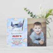 Luchtvaartuig Verjaardagsuitnodigingen Blauw Rood  Kaart (Staand voorkant)