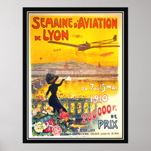 Luchtvaartweek Lyon Frankrijk 1910 Poster druk