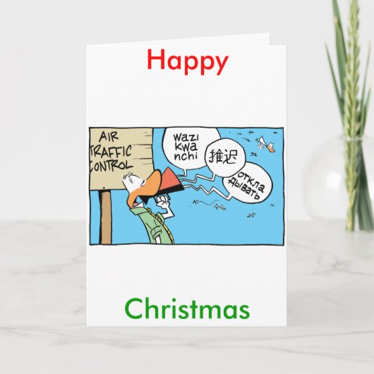 Luchtverkeersleiding Comic Happy Christmas Kaart (Voorkant)