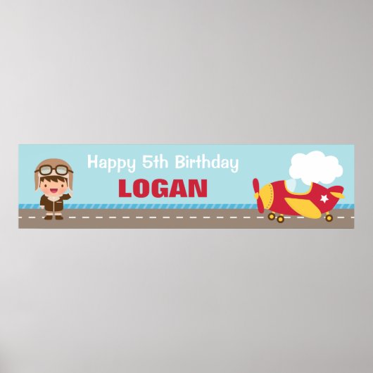Luchtvliegtuig Birthday Party Banner Aviator Boy Poster (Voorkant)
