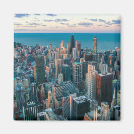 Luchtzicht op de skyline van Chicago 's ochtends s Magneet