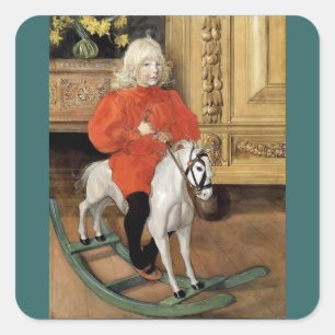 "Lucia Day!" Jongen op een Rocking Horse Vierkante Sticker