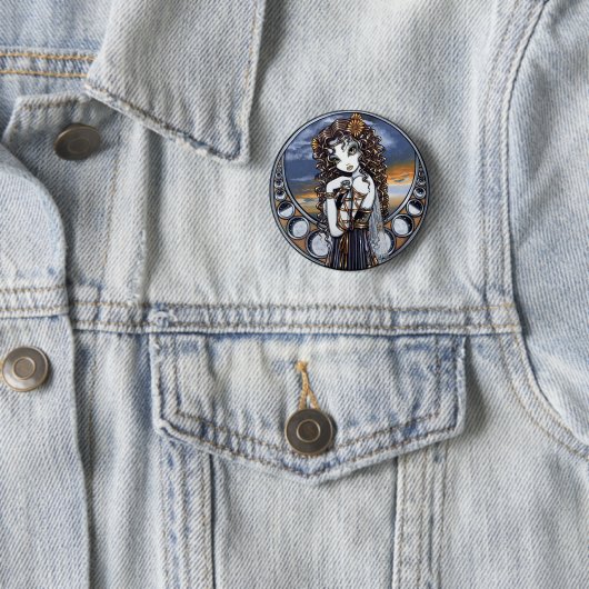 "Lucia" Gothic Flower Moon Fairy Pinback Button (In situ)