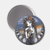 "Lucia" Gotische Bloem Maan Fairy Art Magnet (Voorkant / Achterkant)