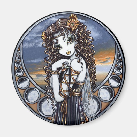 "Lucia" Gotische Bloem Maan Fairy Art Magnet (Voorkant)