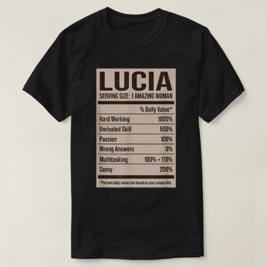 Lucia Nutrition Facts Name Nickname Alias Title Fr T-shirt (Design voorkant)