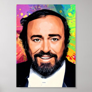 Luciano Pavarotti gekleurd portret Poster