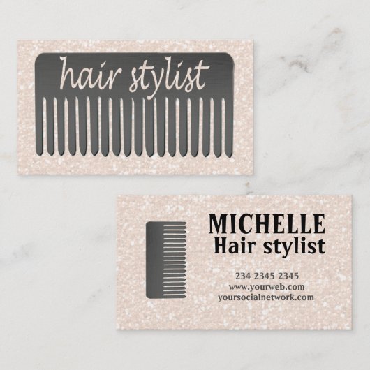 Lucida Handwriting Typography Hair Stylist & Comb Visitekaartje (Voorkant / Achterkant)