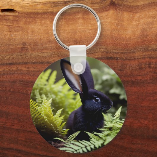 Lucifer de zwarte kleine bunny, keyring sleutelhanger (Voorkant)