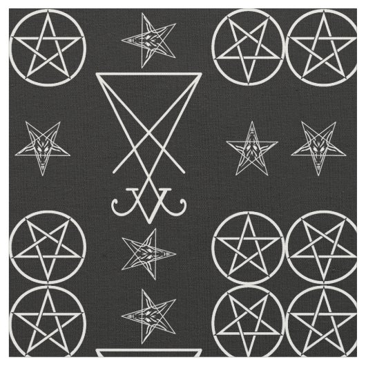 Lucifer Sigil Pentagrams Occult Gothic Fabric Stof (Close Up)