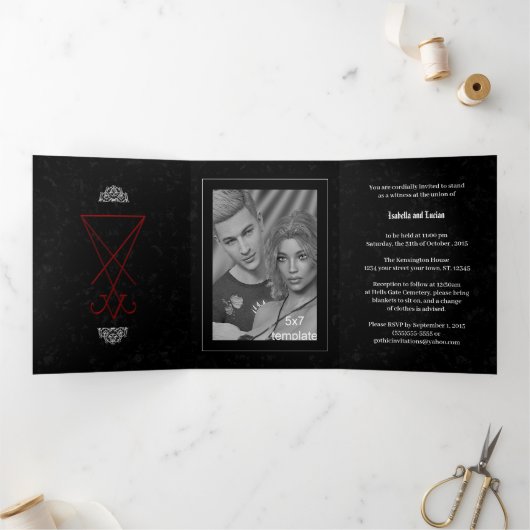 Lucifer Sigil Satanic Wedding Drieluik Uitnodiging (Binnen)