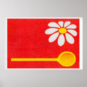Luciferdoosje wandkunst geel bloemontwerp - vintag poster