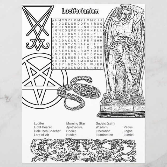 Luciferian Religion Word Search Coloring Paper (Voorkant)