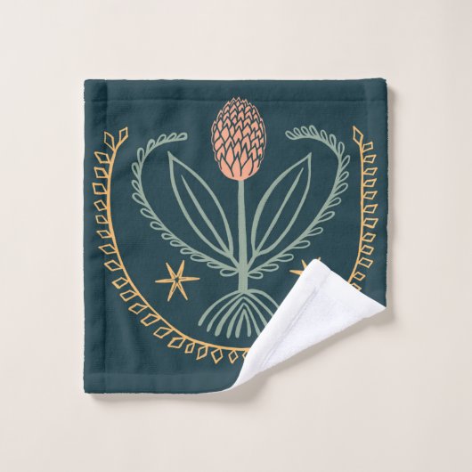 Lucile Floral Botanical Tegel Pattern Dark Green Bad Handdoek (Wasdoekje)