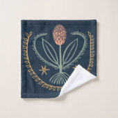 Lucile Floral Botanical Tegel Pattern Deep BLue Bad Handdoek (Wasdoekje)