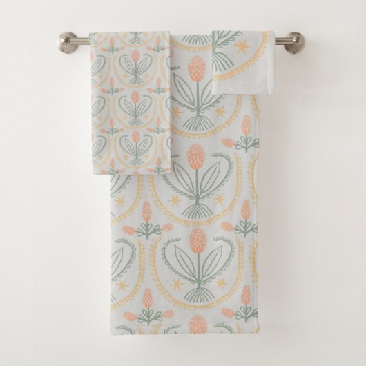 Lucile Floral Botanical Tegel Pattern Soft Grey Bad Handdoek (Insitu)