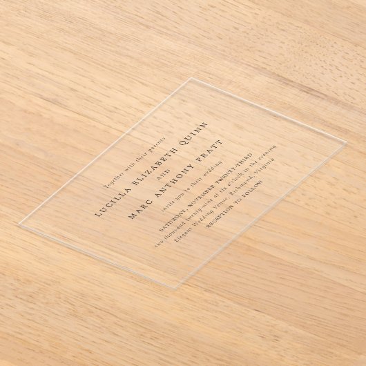 Lucilla Elegant Modern Wedding Acryl Uitnodigingen (Laagn)