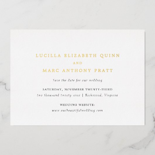 Lucilla Elegant Modern Wedding Save the Date Folie Uitnodiging (Voorkant)