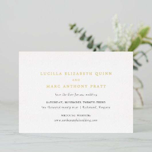 Lucilla Elegant Modern Wedding Save the Date Folie Uitnodiging (Staand Voorkant)